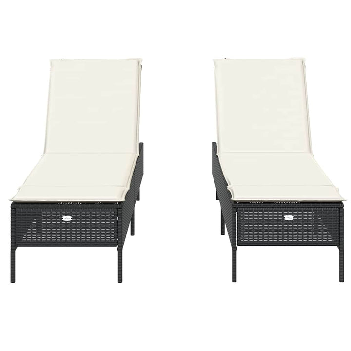 liggestole 2 stk. med hynder polyrattan sort