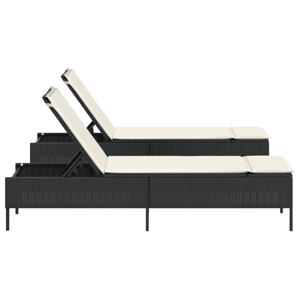 liggestole 2 stk. med hynder polyrattan sort