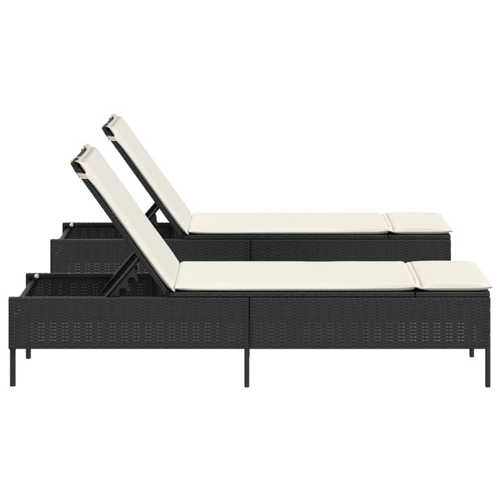 liggestole 2 stk. med hynder polyrattan sort