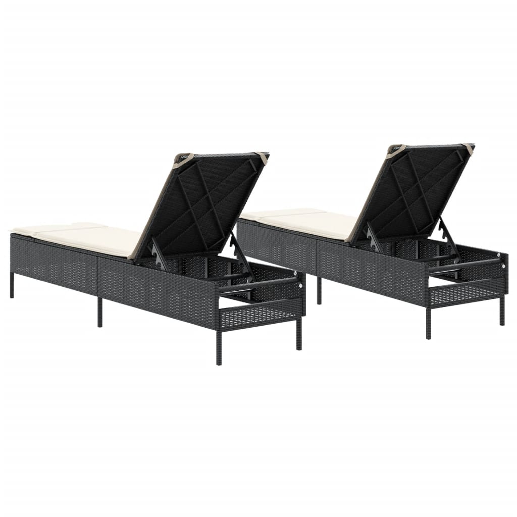 liggestole 2 stk. med hynder polyrattan sort