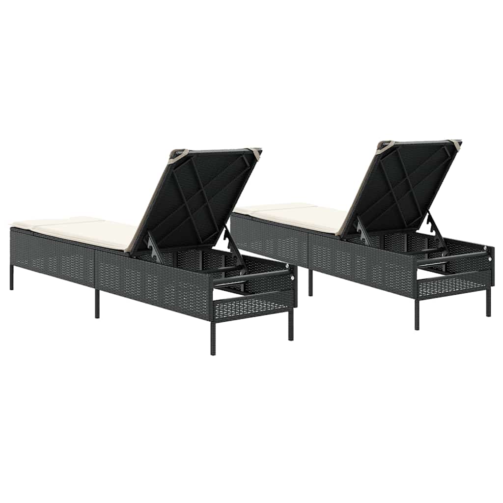 liggestole 2 stk. med hynder polyrattan sort