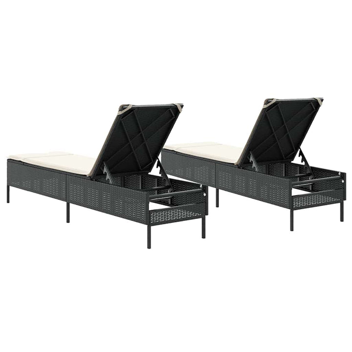 liggestole 2 stk. med hynder polyrattan sort