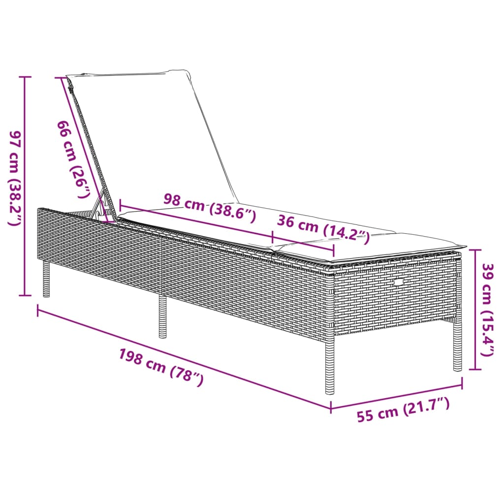 liggestole 2 stk. med hynder polyrattan sort