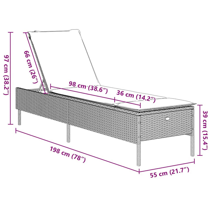liggestole 2 stk. med hynder polyrattan sort