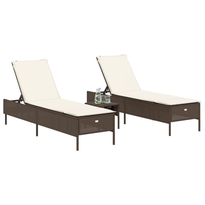 liggestole 2 stk. med hynder polyrattan brun