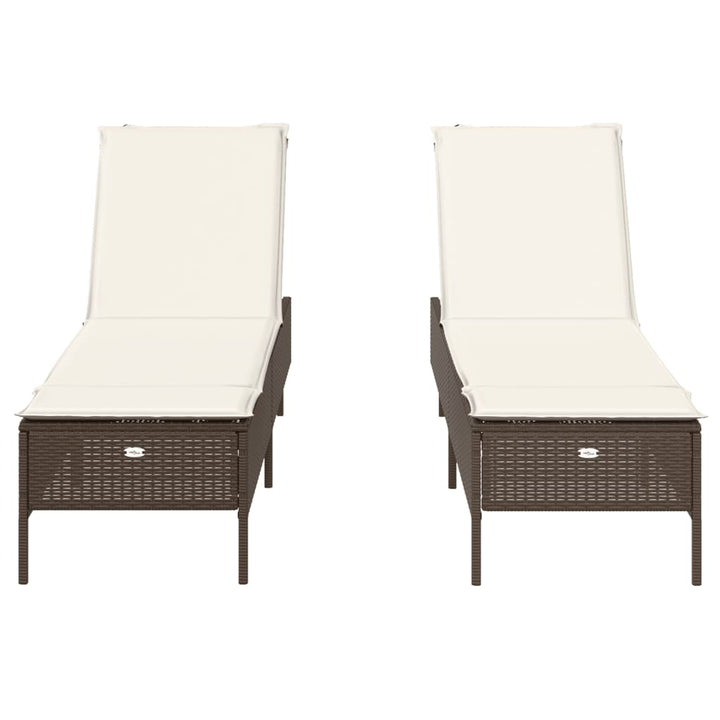 liggestole 2 stk. med hynder polyrattan brun
