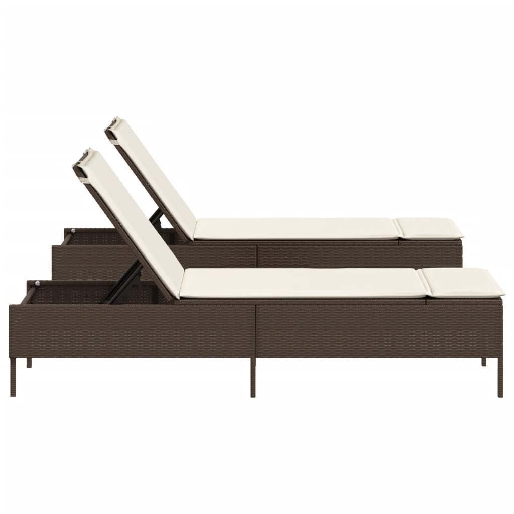 liggestole 2 stk. med hynder polyrattan brun