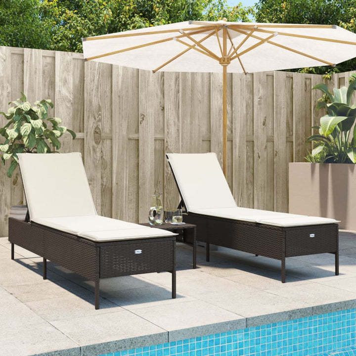 liggestole 2 stk. med hynder polyrattan brun
