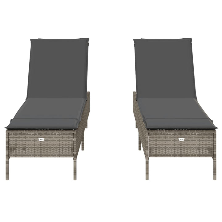 liggestole 2 stk. med hynder polyrattan lysegrå