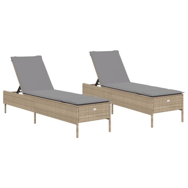 liggestole 2 stk. med hynder polyrattan beige