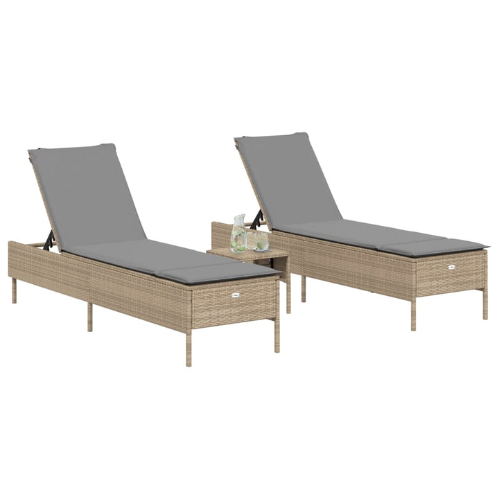 liggestole 2 stk. med hynder polyrattan beige