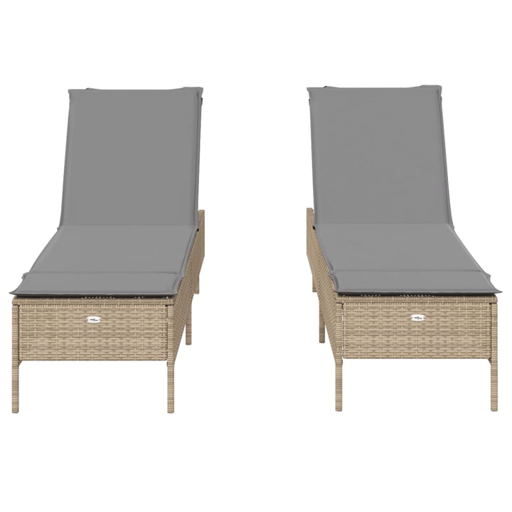 liggestole 2 stk. med hynder polyrattan beige