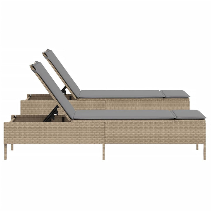 liggestole 2 stk. med hynder polyrattan beige