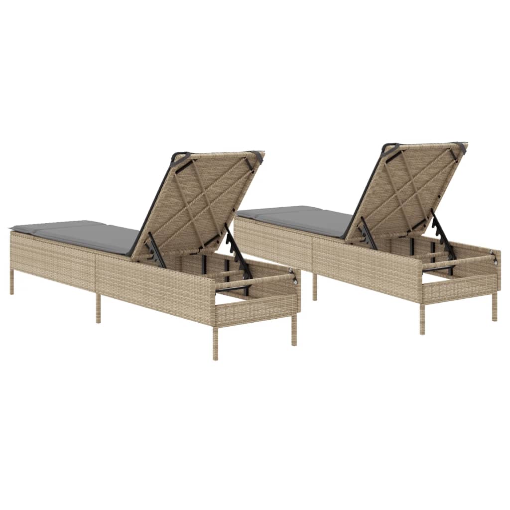 liggestole 2 stk. med hynder polyrattan beige