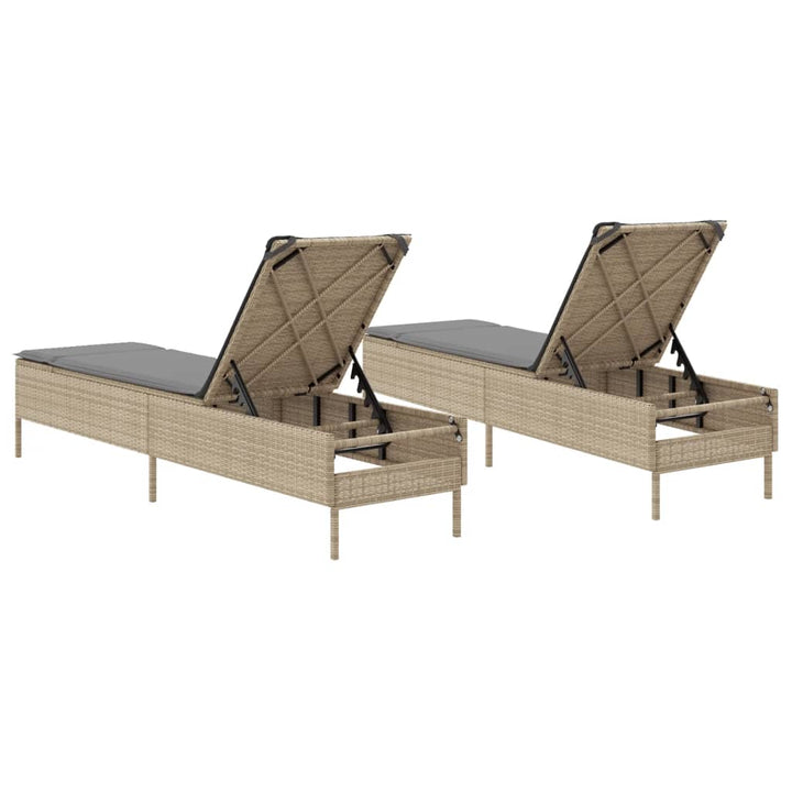 liggestole 2 stk. med hynder polyrattan beige