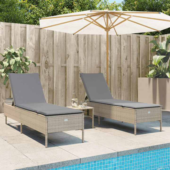 liggestole 2 stk. med hynder polyrattan beige