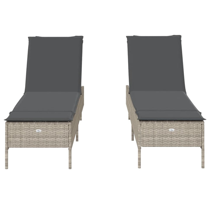 liggestole 2 stk. med hynder polyrattan lysegrå