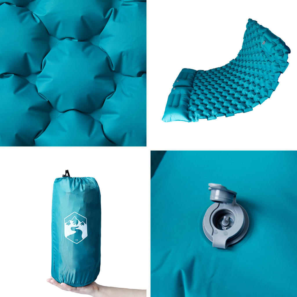 selvoppustelig 2-personers campingmadras med puder blå