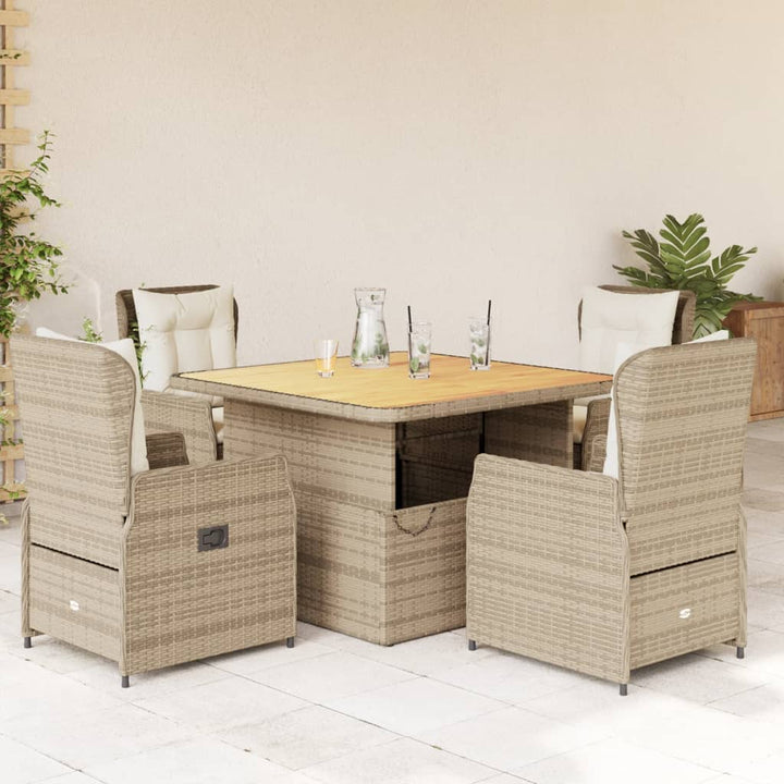 spisebordssæt til haven 5 dele med hynder polyrattan beige