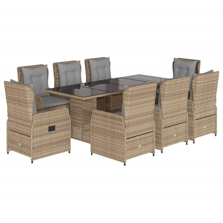 spisebordssæt til haven 9 dele med hynder polyrattan beige