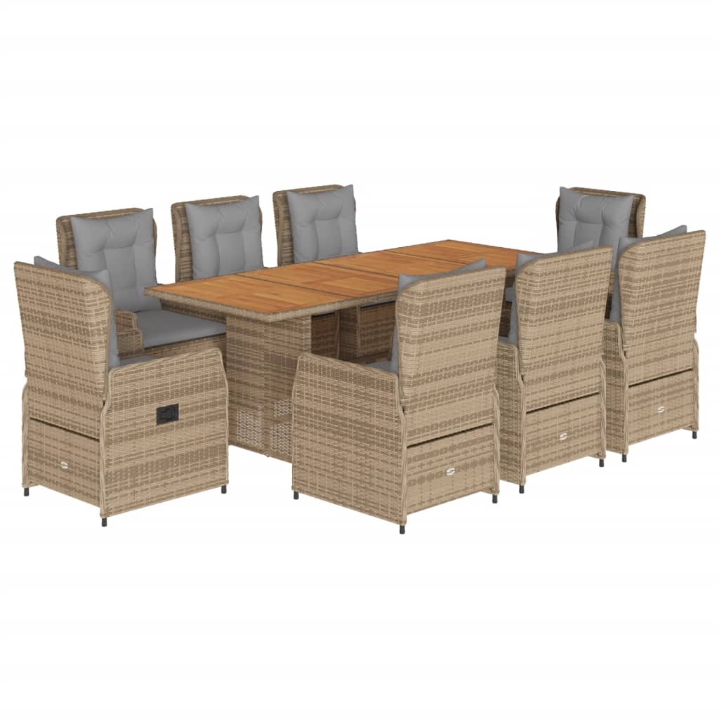 spisebordssæt til haven 9 dele med hynder polyrattan beige