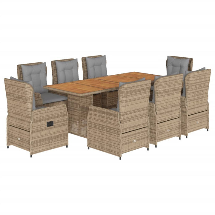 spisebordssæt til haven 9 dele med hynder polyrattan beige