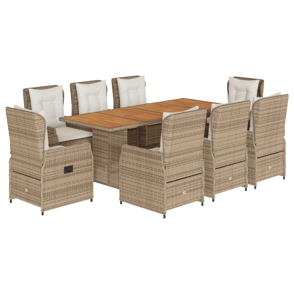 spisebordssæt til haven 9 dele med hynder polyrattan beige