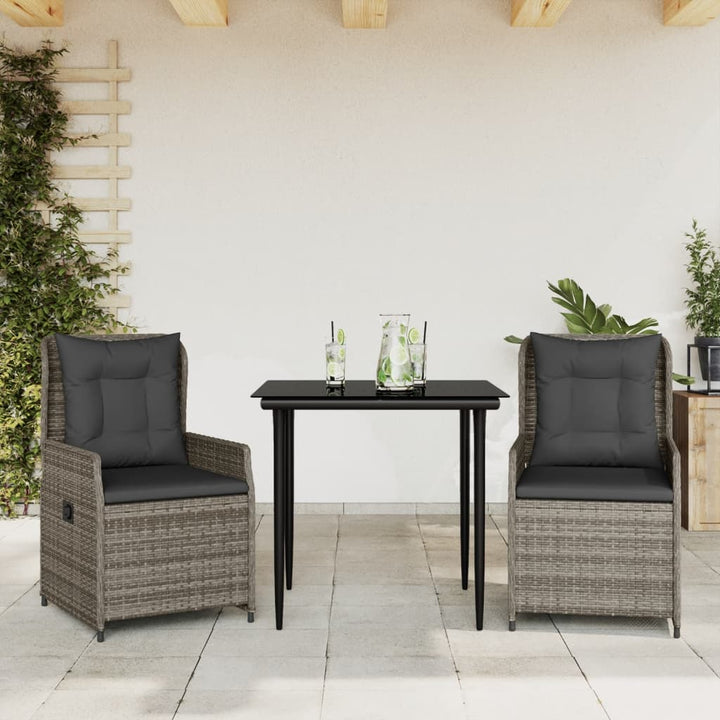 spisebordssæt til haven 3 dele med hynder polyrattan grå
