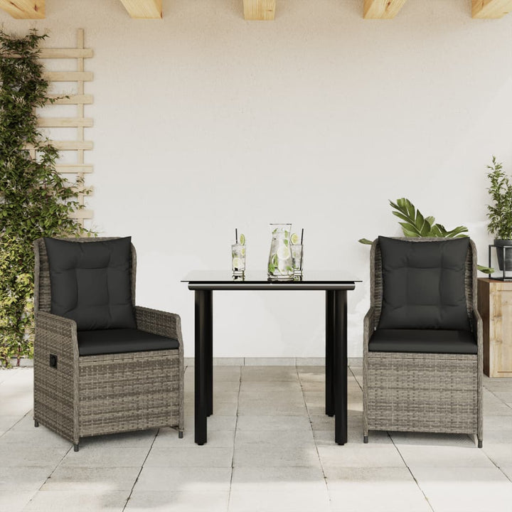 spisebordssæt til haven 3 dele med hynder polyrattan grå