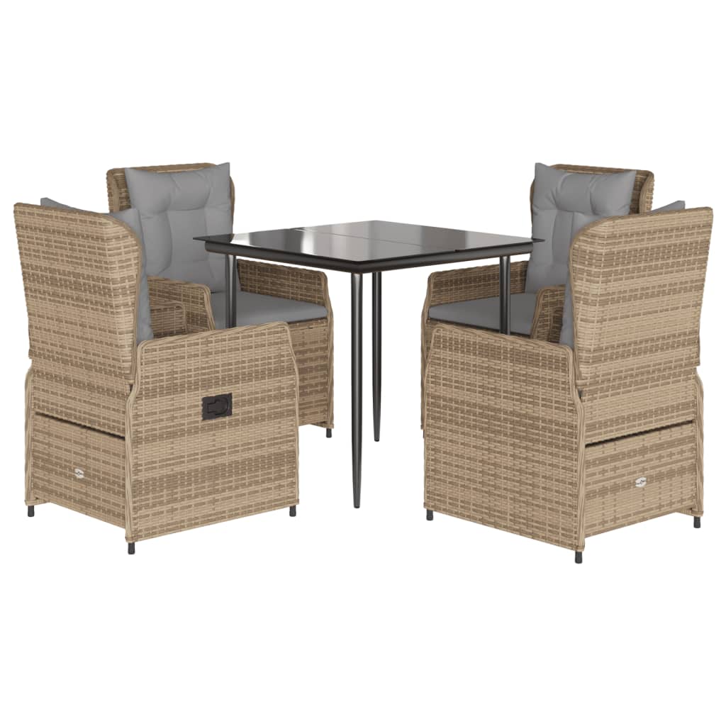 spisebordssæt til haven 5 dele med hynder polyrattan beige