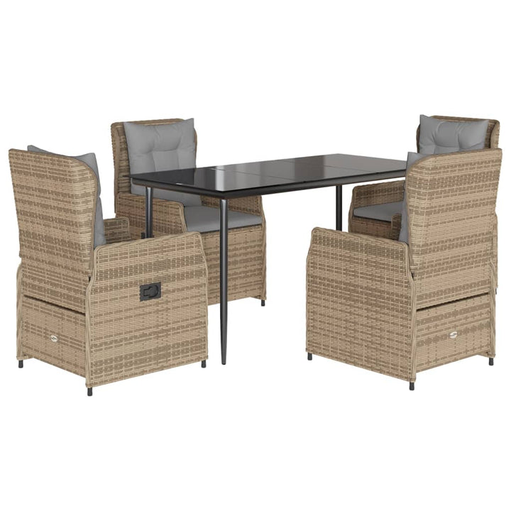 spisebordssæt til haven 5 dele med hynder polyrattan beige