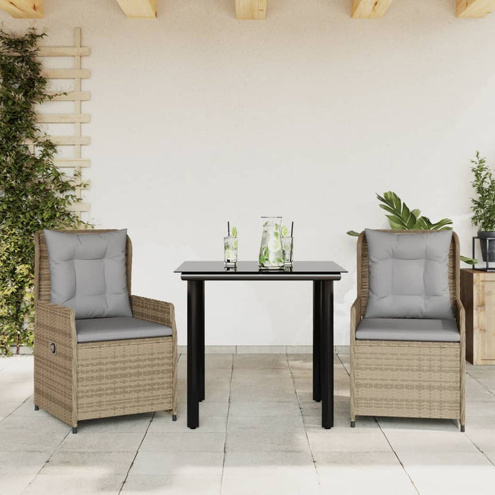 spisebordssæt til haven 3 dele med hynder polyrattan beige