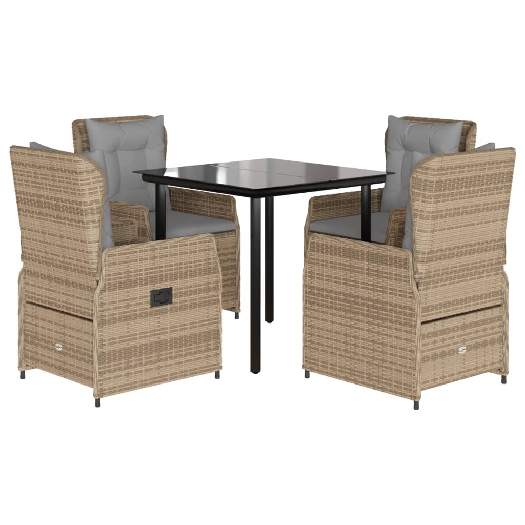 spisebordssæt til haven 5 dele med hynder polyrattan beige