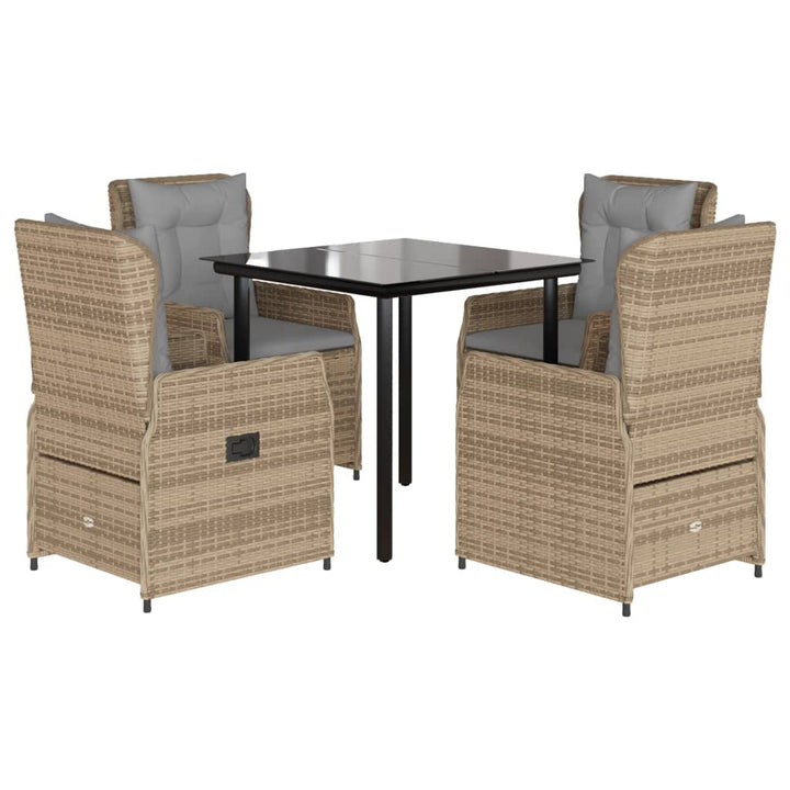 spisebordssæt til haven 5 dele med hynder polyrattan beige