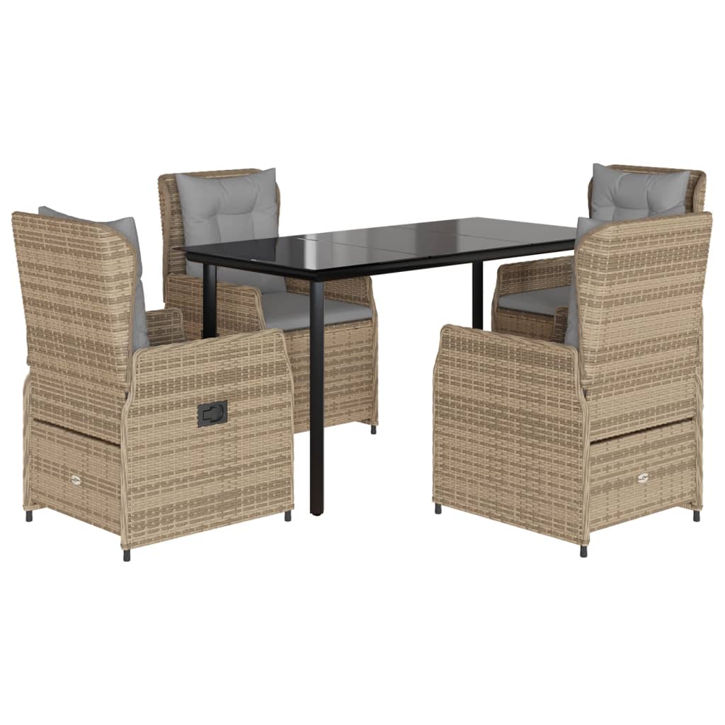 spisebordssæt til haven 5 dele med hynder polyrattan beige