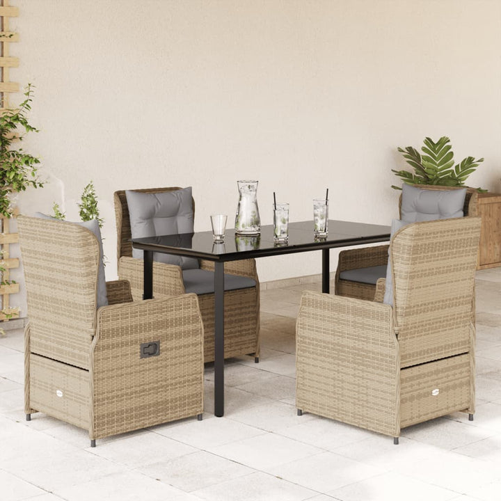spisebordssæt til haven 5 dele med hynder polyrattan beige