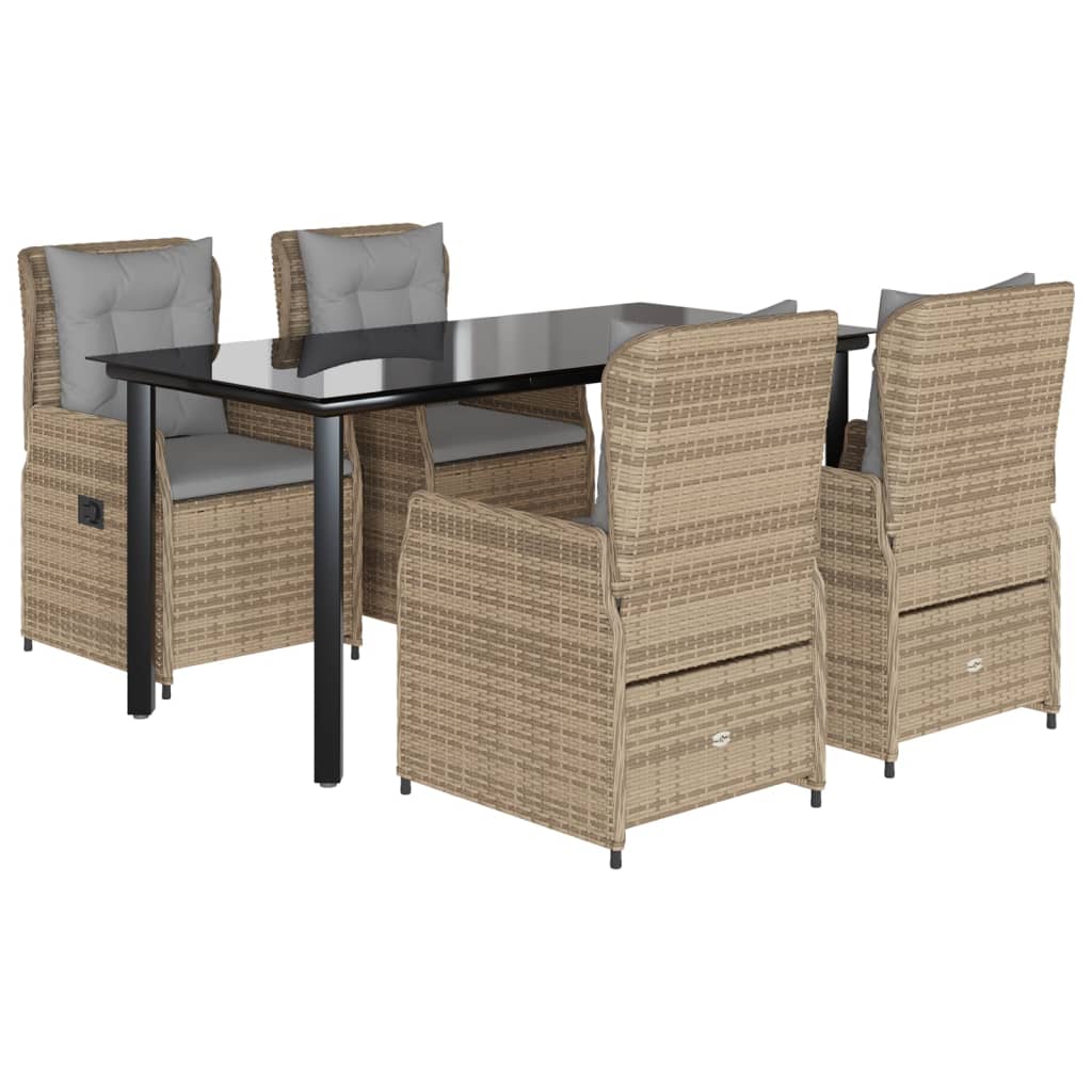 spisebordssæt til haven 5 dele med hynder polyrattan beige
