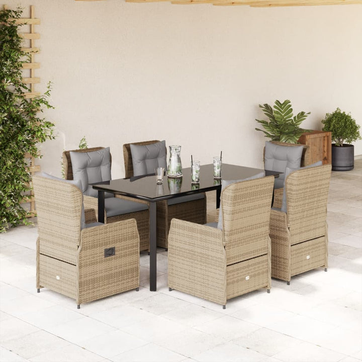 spisebordssæt til haven 7 dele med hynder polyrattan beige