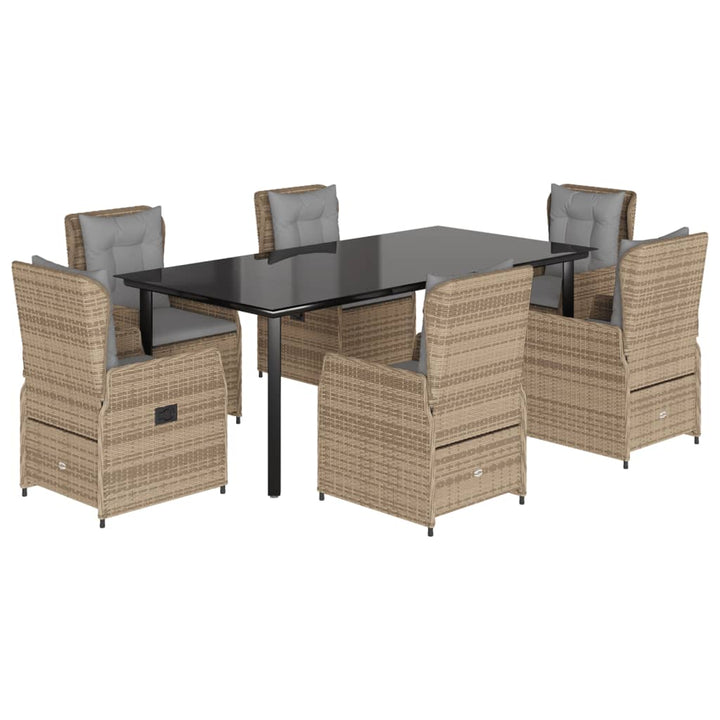 spisebordssæt til haven 7 dele med hynder polyrattan beige