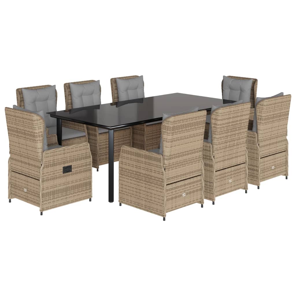 spisebordssæt til haven 9 dele med hynder polyrattan beige