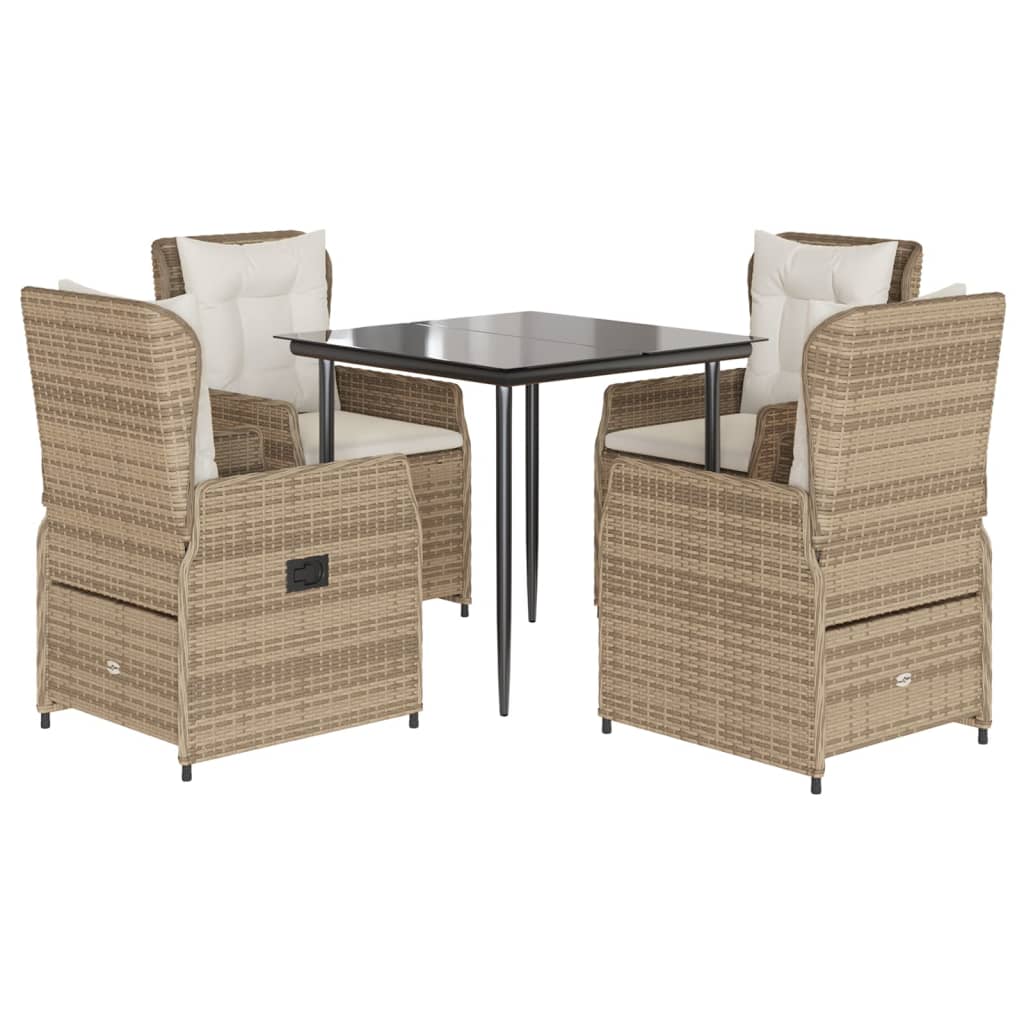 spisebordssæt til haven 5 dele med hynder polyrattan beige