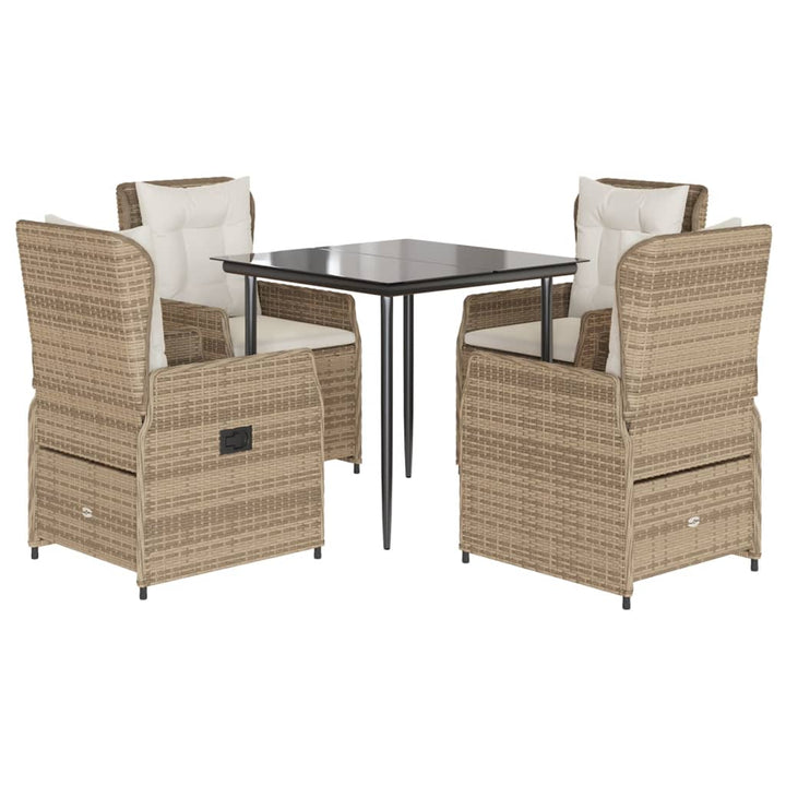 spisebordssæt til haven 5 dele med hynder polyrattan beige