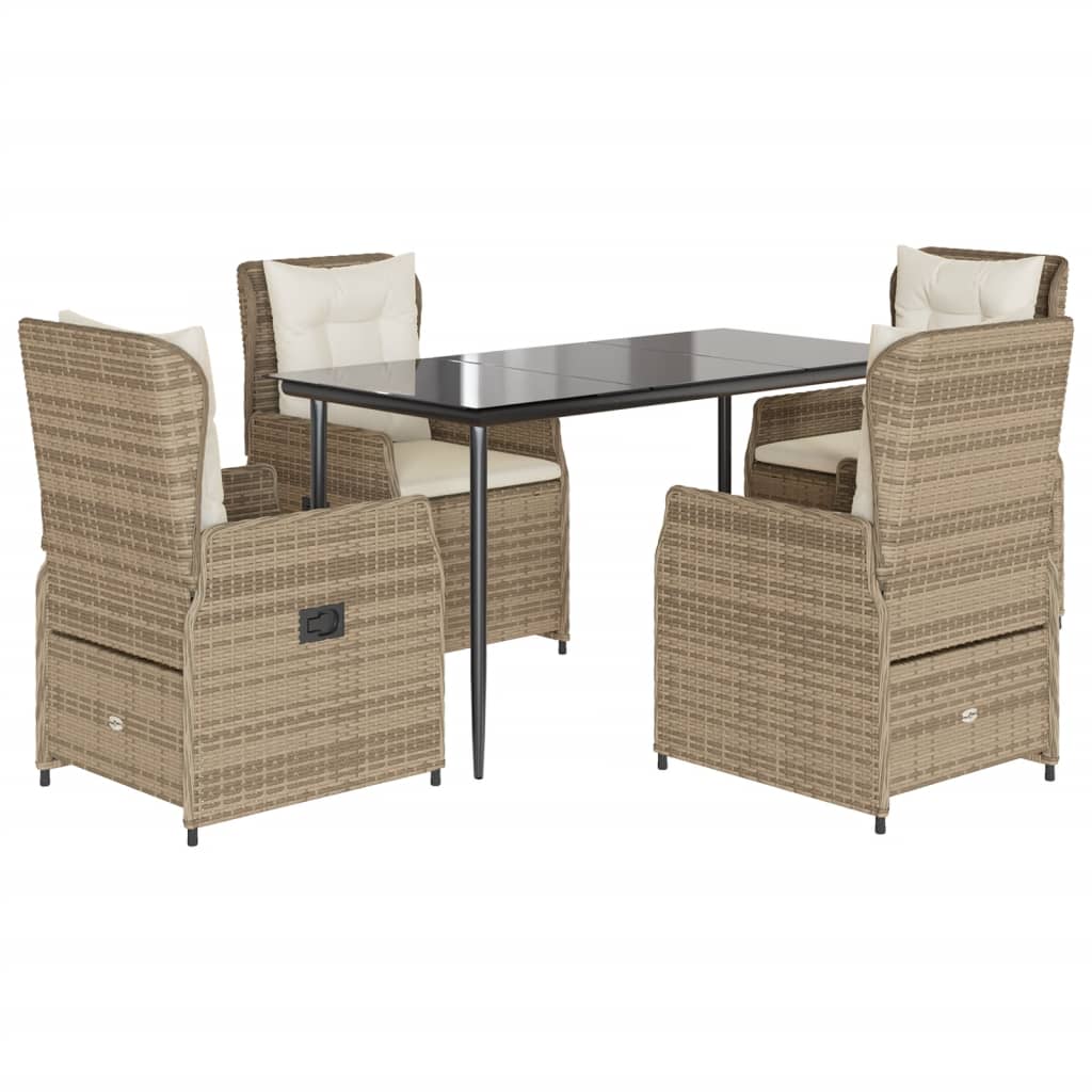 spisebordssæt til haven 5 dele med hynder polyrattan beige