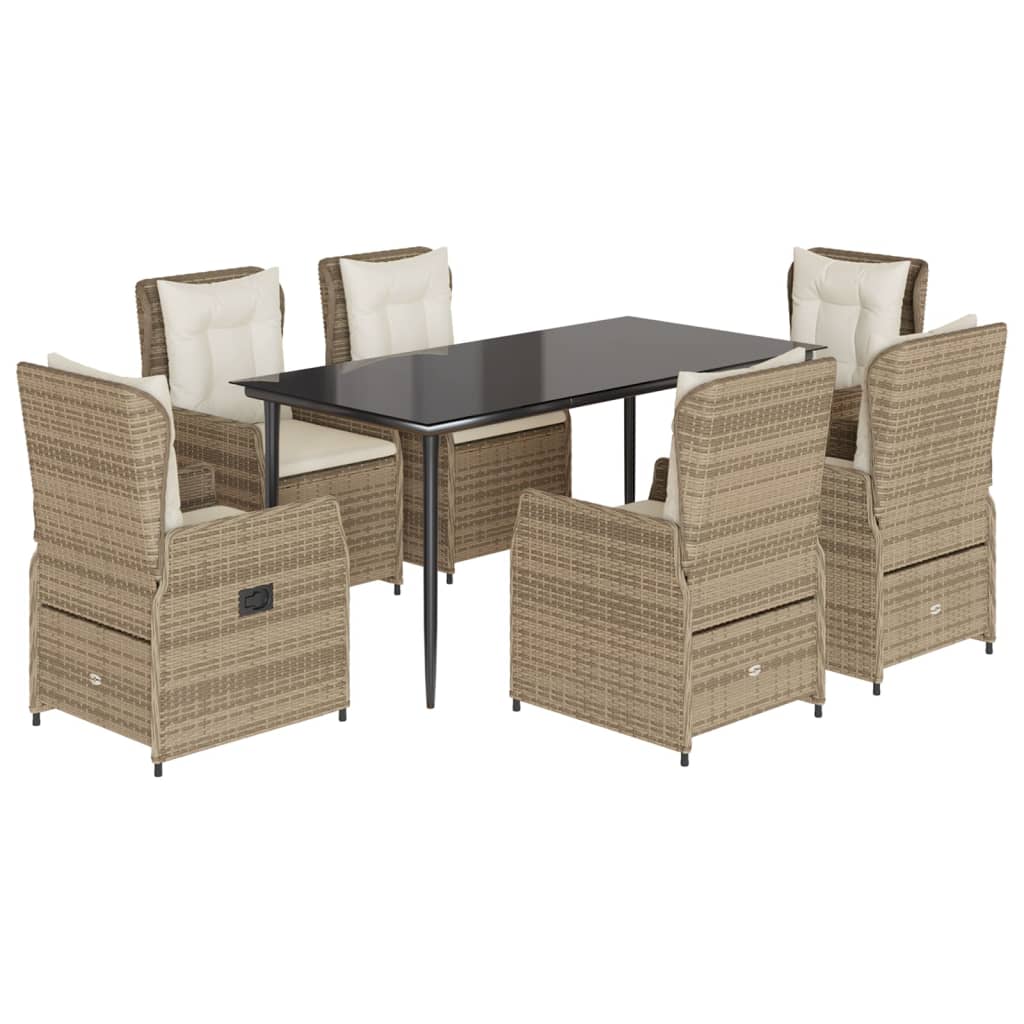 spisebordssæt til haven 7 dele med hynder polyrattan beige