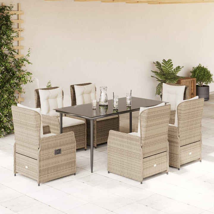 spisebordssæt til haven 7 dele med hynder polyrattan beige