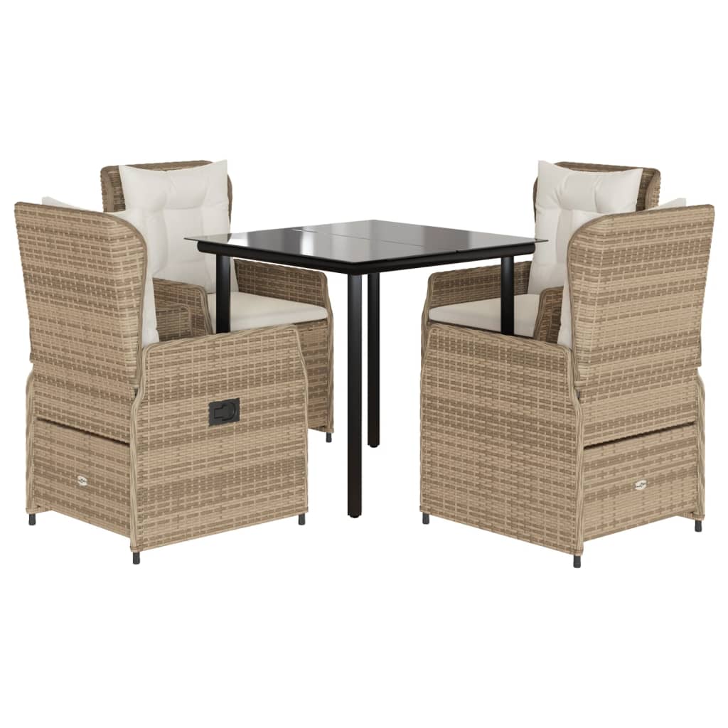 spisebordssæt til haven 5 dele med hynder polyrattan beige