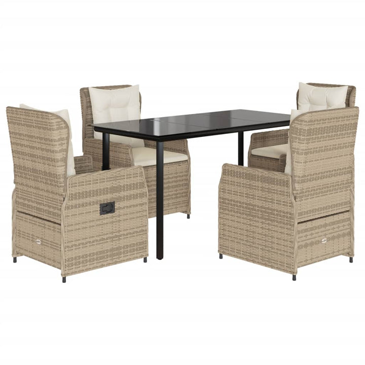 spisebordssæt til haven 5 dele med hynder polyrattan beige