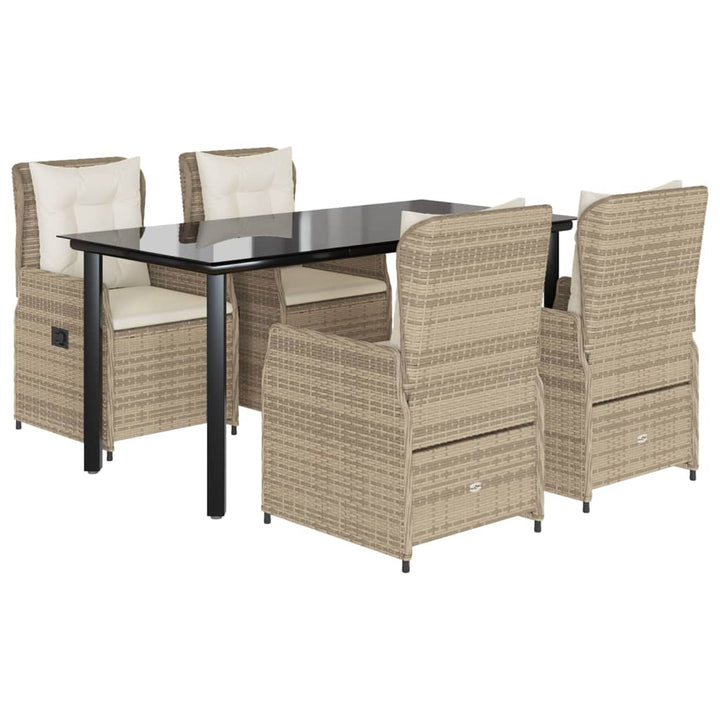 spisebordssæt til haven 5 dele med hynder polyrattan beige