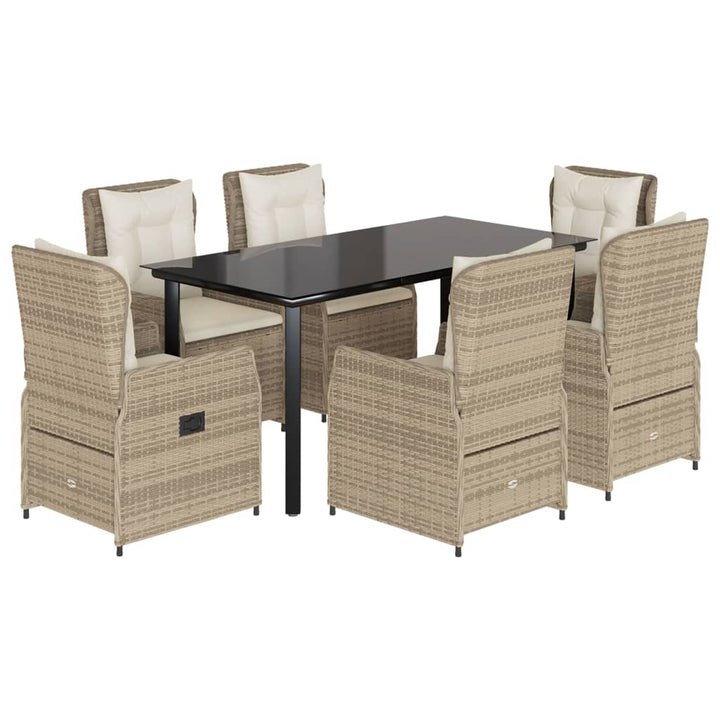 spisebordssæt til haven 7 dele med hynder polyrattan beige