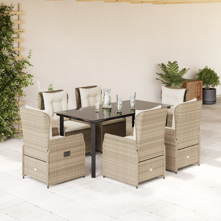 spisebordssæt til haven 7 dele med hynder polyrattan beige